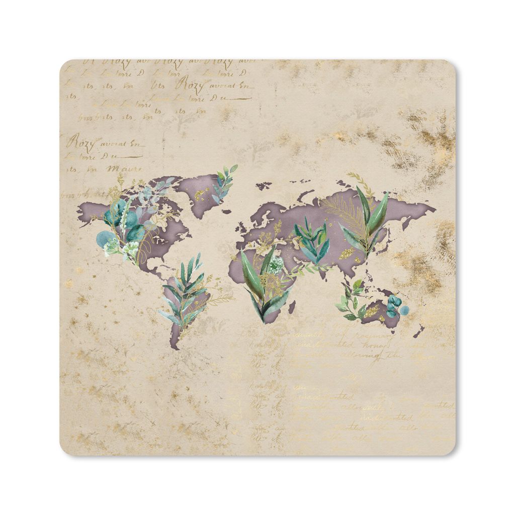 MuchoWow Mauspad Mousepad Weltkarte - Vintage - Gold 20x20 cm - Mousepads - Maus Mat - Pad - Mausunterlage - Desk Mat - Bureauartikeln