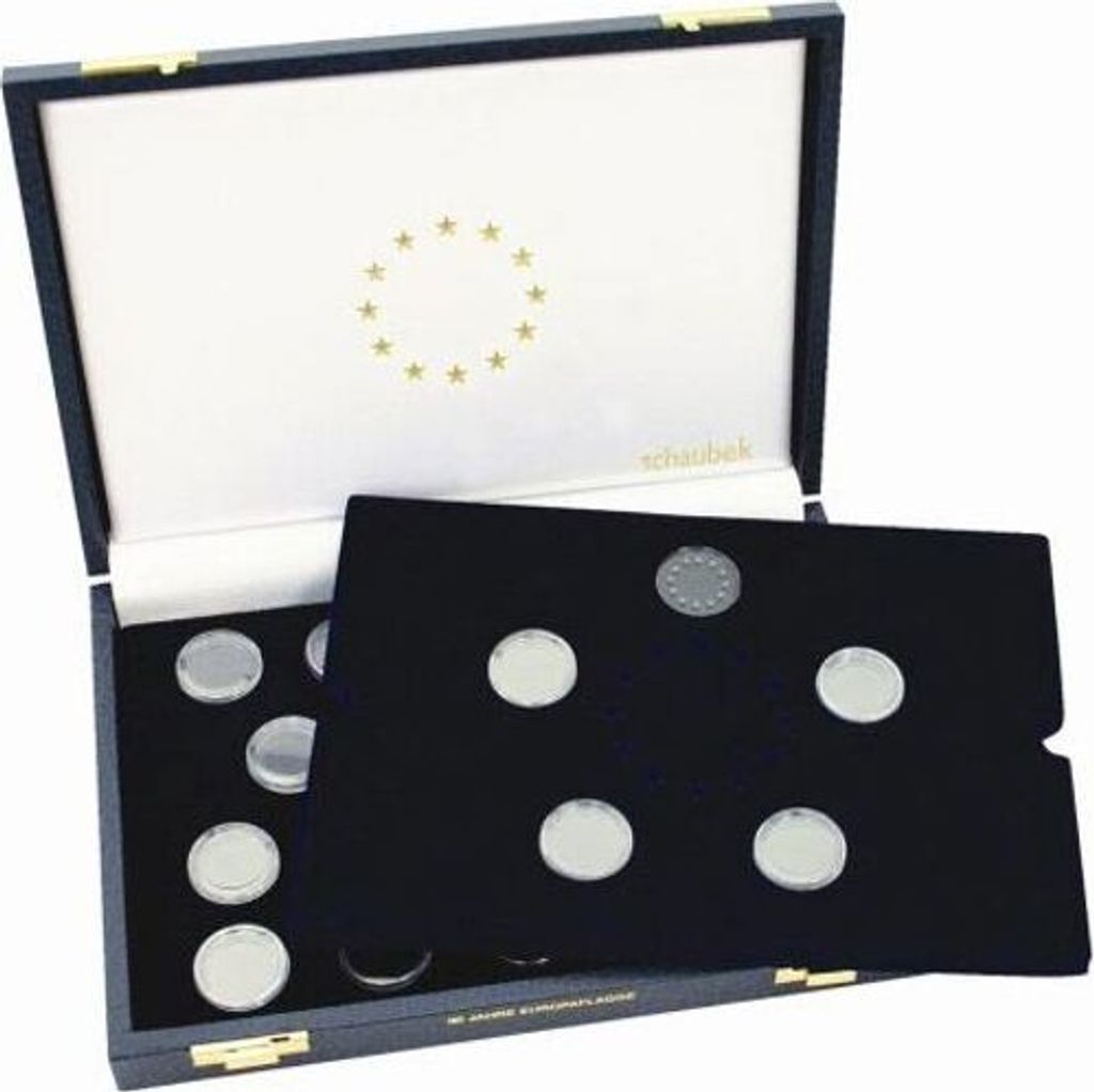 Schaubek 2-Euro-Münzenkassette 30 Jahre Europa-Flagge - 23 Felder auf 2 Tableaus für Münzen in Dosen