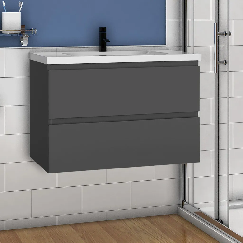 Optimiser le rangement salle de bains : meuble vasque suspendu 79 cm