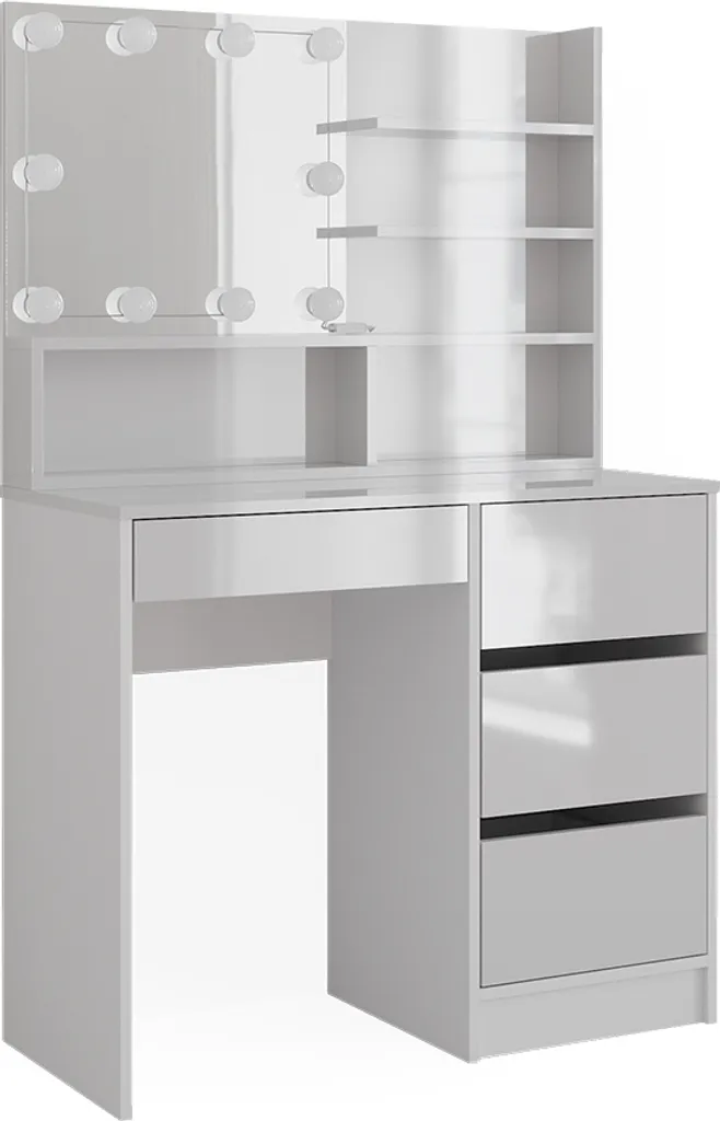 Coiffeuse 90cm avec miroir étagère et LED Vicco Sherry pour routine beauté