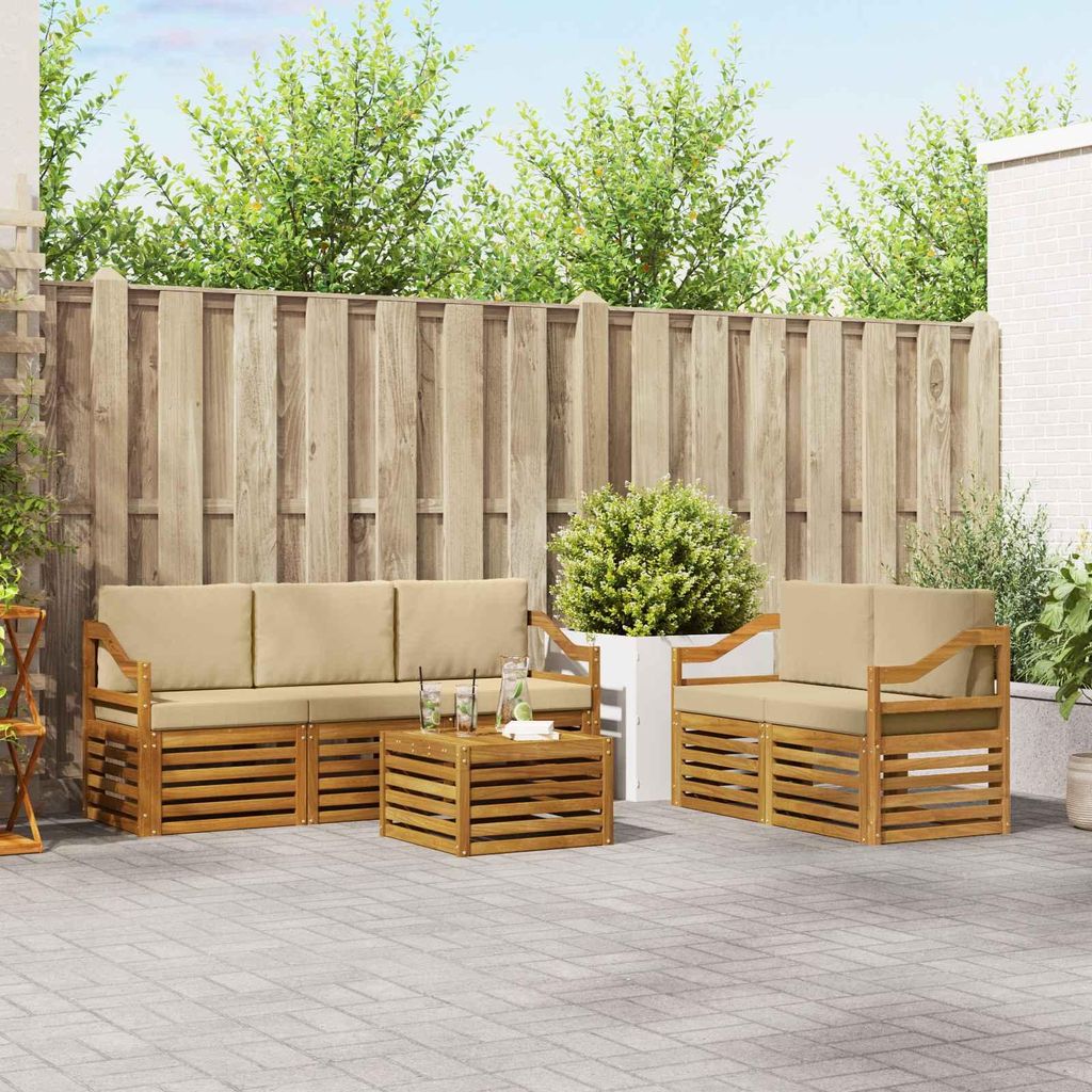 "Neues Produkt" Sofagarnituren - CLORIS - Terrassen-Sofa - 6 pcs - Natur und Beige Massivholz Akazie - Modern Gartensofas V1738