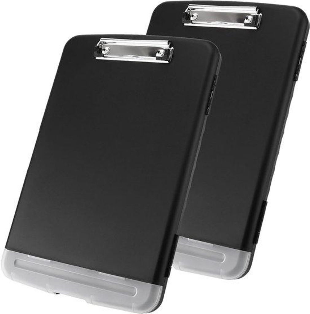 2 Stuks A4-Wasserhalter für Büro und Schule, wasserdichte Clipboards mit Kompartiment, Schwarz