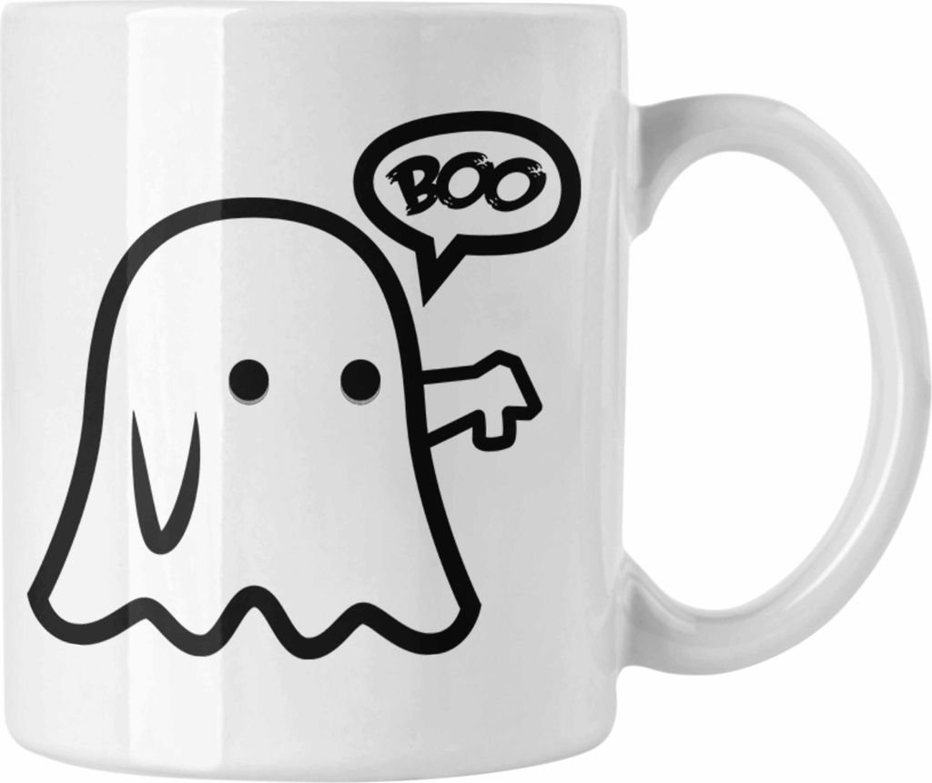 Trendation - Halloween Tasse Kürbis Dekoration Becher Boo Geist Daumen Runter (Weiß)