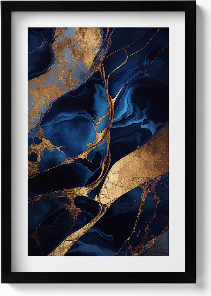 Marmor und Gold Textur Abstraktion– Wandbild mit Rahmen – Gerahmtes Bild – Wanddekoration – 40x60 cm – Schwarz