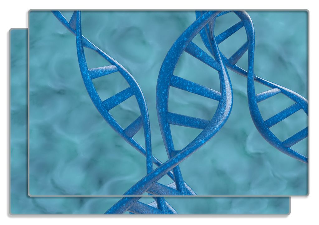 Wallario Frühstücksbrettchen 2er Set aus Glas, je 20 x 30 cm, mit rutschfesten Füßen, Motiv DNA-Strang in blau auf türkisem Hintergrund