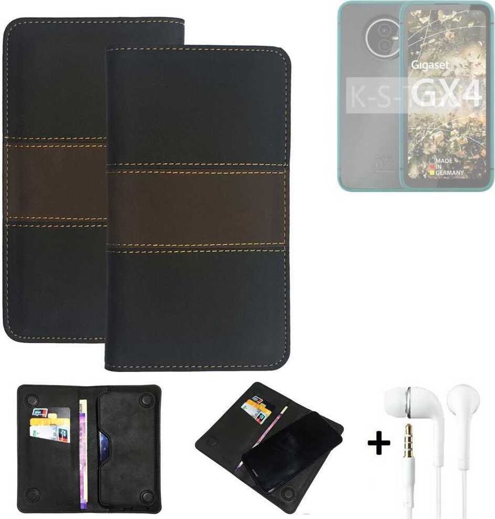 K-S-Trade Handyhülle + Kopfhörer kompatibel mit Gigaset GX4 Schutzhülle Walletcase Bookstyle Tasche Schutz Case Hülle Wallet Cover Kunstleder