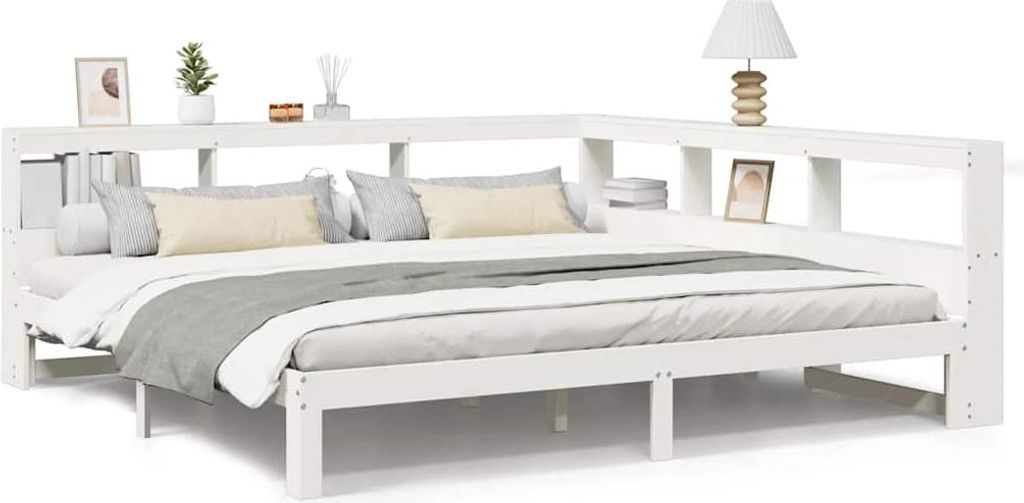 vidaXL Massivholzbett mit Regal ohne Matratze Weiß 200x200 cm Kiefer