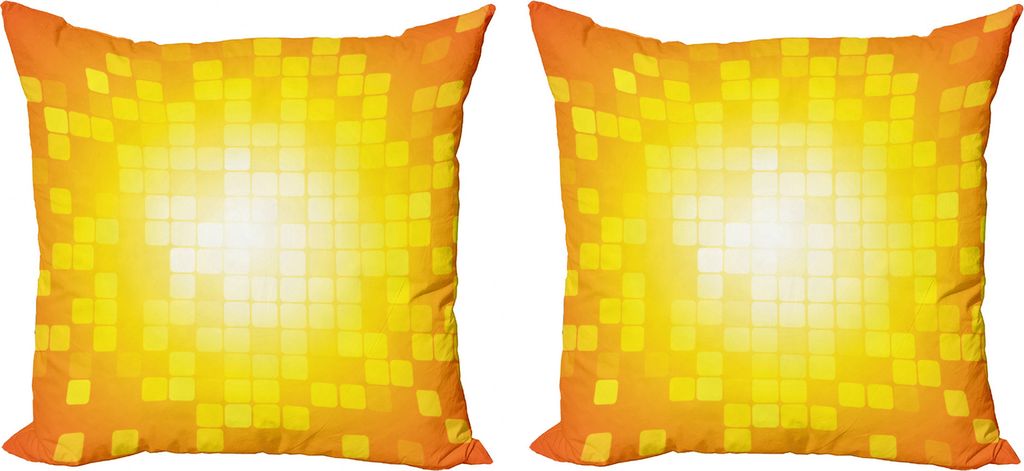 ABAKUHAUS Gelb Kissenbezug Set (2Stück), Retro-Pixel-Kunst-Quadrate, doppelseitiges Digitaldruckdekor mit Reißverschluss, 50 cm, Orange Gelb