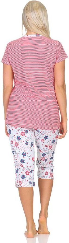 Normann Damen kurzarm Schlafanzug mit Caprihose, Oberteil gestreift - auch in Übergrößen ; rot , 56