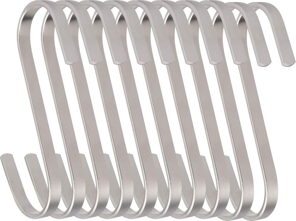 11 cm S-Haken, große, flache S-Haken, Edelstahl-Aufhängehaken für Küchenutensilien, Handtücher, Kleidung, Pflanzen, Gartengeräte, 10 Stück