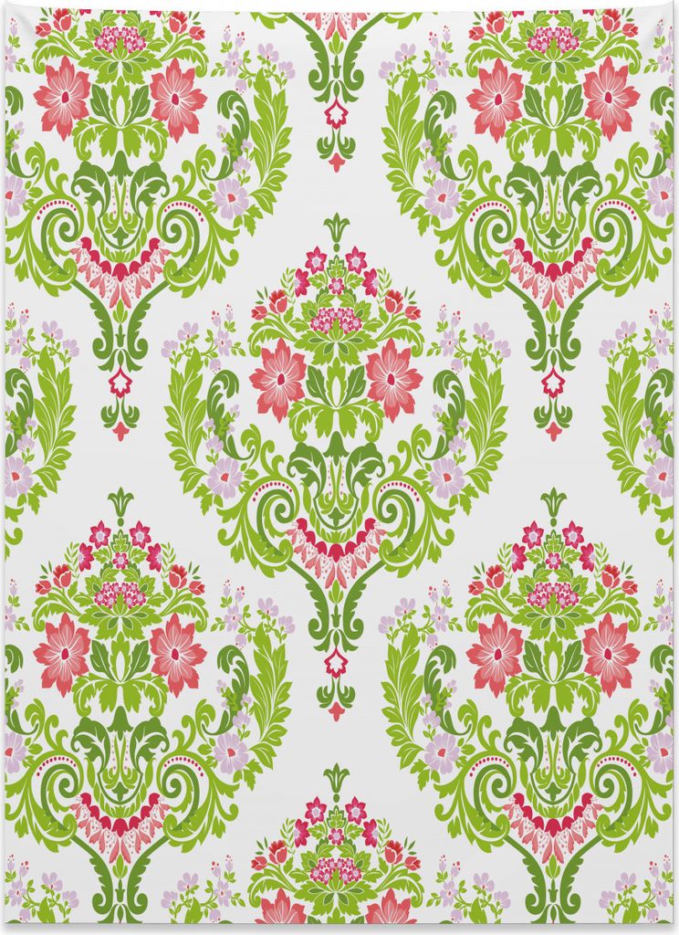 Abakuhaus Damast Wandteppich, Grünes Laub Eastern aus Weiches Mikrofaser Stoff Kein Verblassen Klare Farben Waschbar, 110 x 150 cm, Blasses Violet...