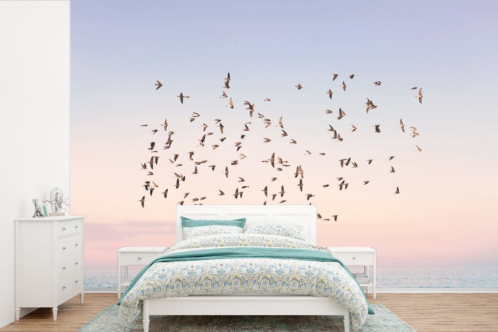 MuchoWow Fototapete für Wohnzimmer oder Schlafzimmer Wandtapete Vinyl Motivtapete Vögel - Meer - Himmel - Natur - Sommer - 525x350 cm - Das Hin...