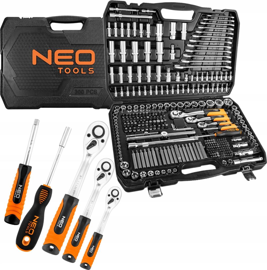 Neo Tools 300 El. Schraubenschlüssel Torx Einsätze Koffer 1/2 3/8 1/4"