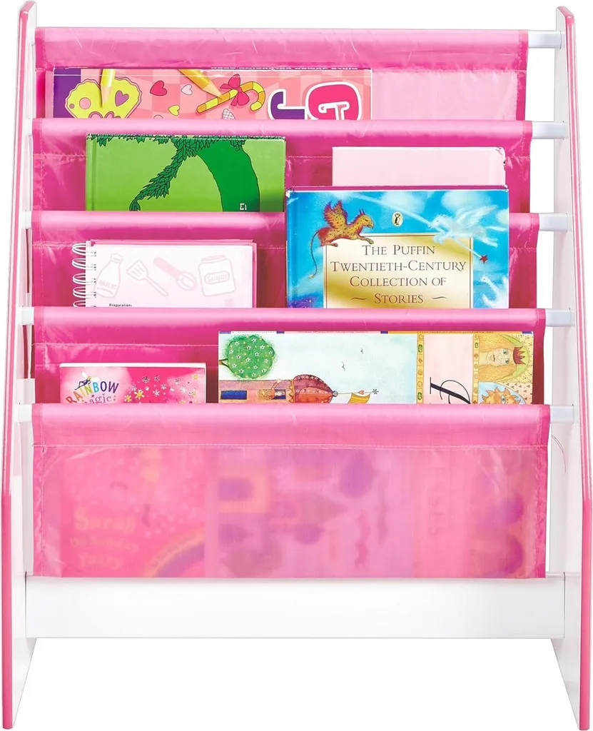 Bibliothèque rose en bois Fleurs et papillons - Format compact 60cm