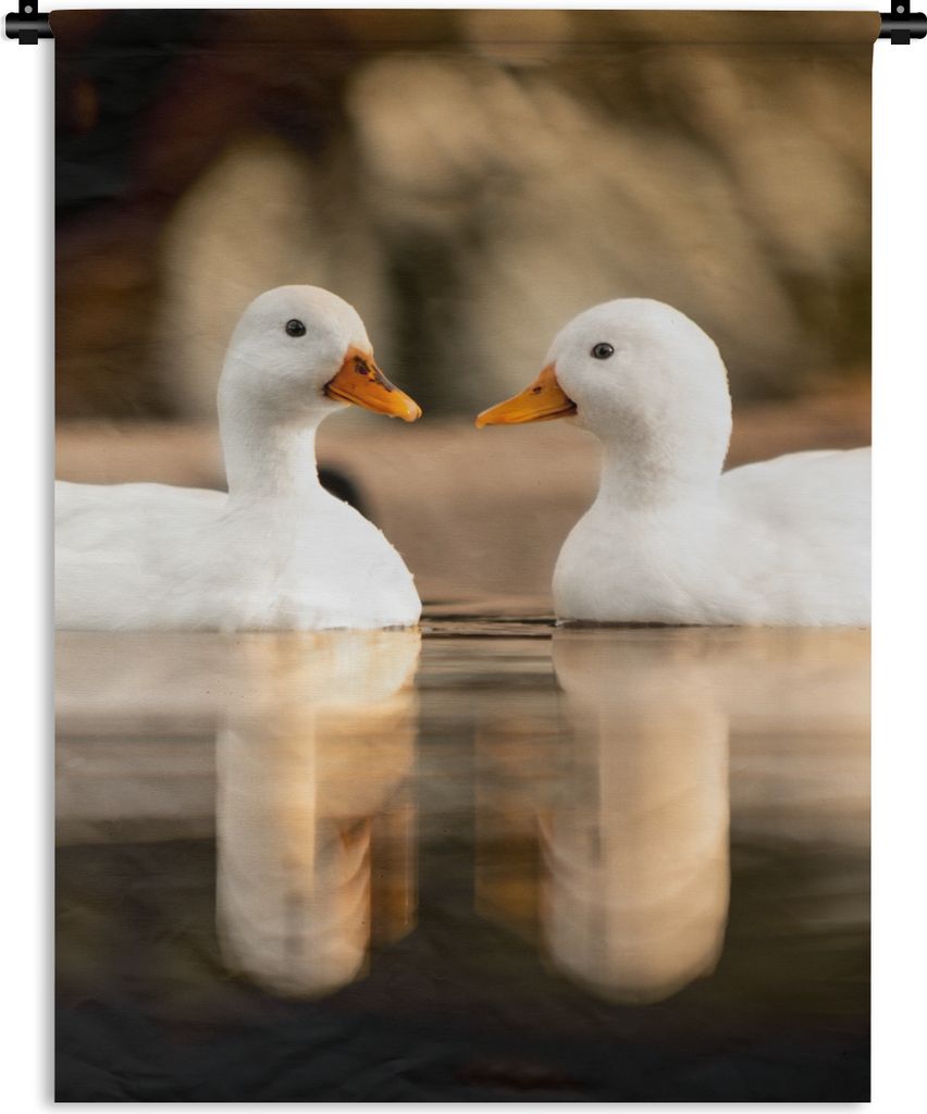 MuchoWow Wandteppich Wandbehang Ente - Weiß - Tiere - Wasser - Vogel - Enten 120x160 cm Tapisserie Dekoration Wandtuch - Wohnzimmer - Moderne