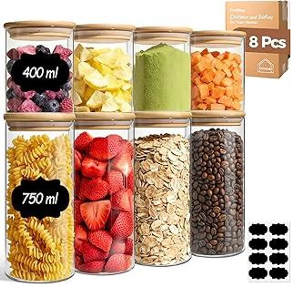 ComSaf Set 8 Barattoli in Vetro Borosilicato Ermetici 400ml e 750ml - 1