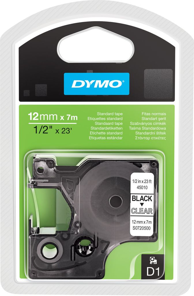 Páska DYMO D1 45010 12mmx7,0m černá->transp. Obrázek produktu 