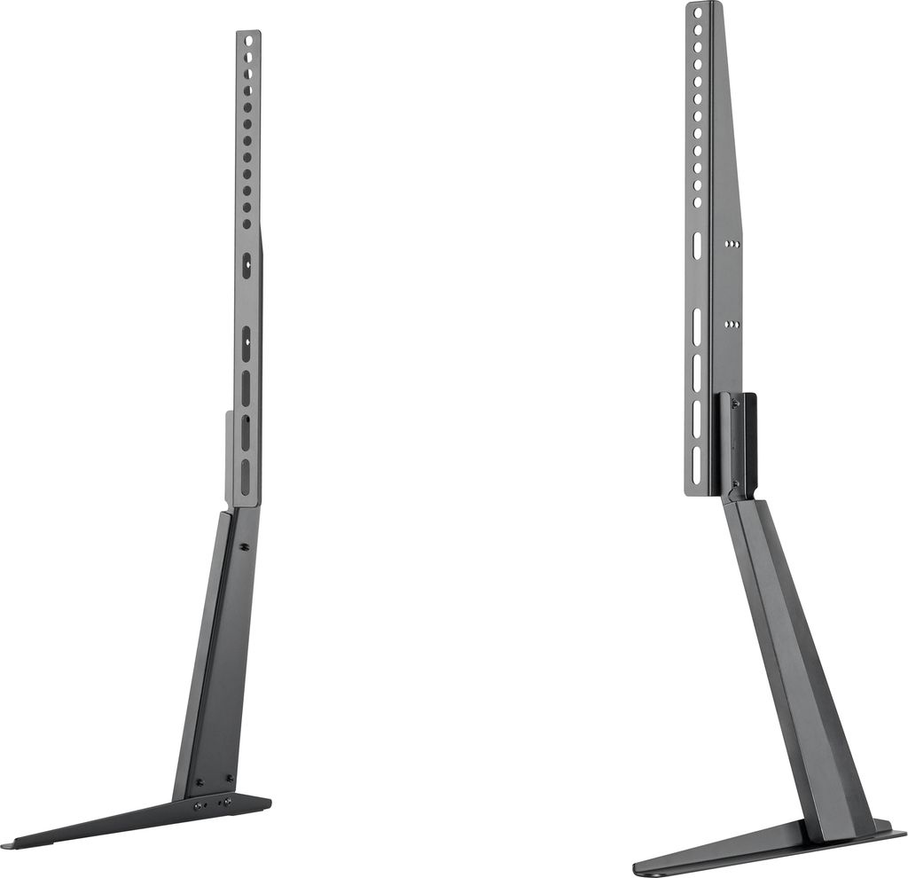 Two views of a TV stand base, shown against a white background.