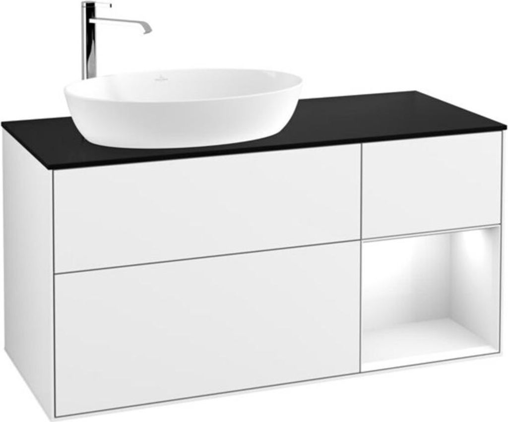 V&B Waschtischunterschrank Finion 120cm, Pl b m, Rg g wh. Lac, glo wh. Lac