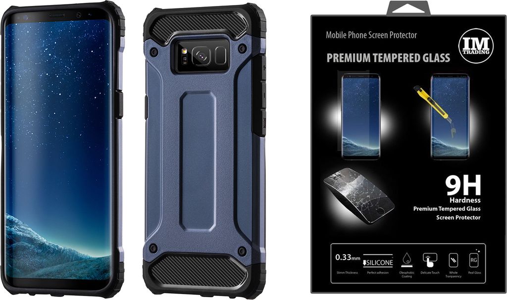 Panzerhülle "HYBRID" + 9H PANZERFOLIE für SAMSUNG MODELLE PanzerCase Outdoor Hülle Schutzglas in Blau kompatibel mit Samsung Galaxy A50 (A505F)