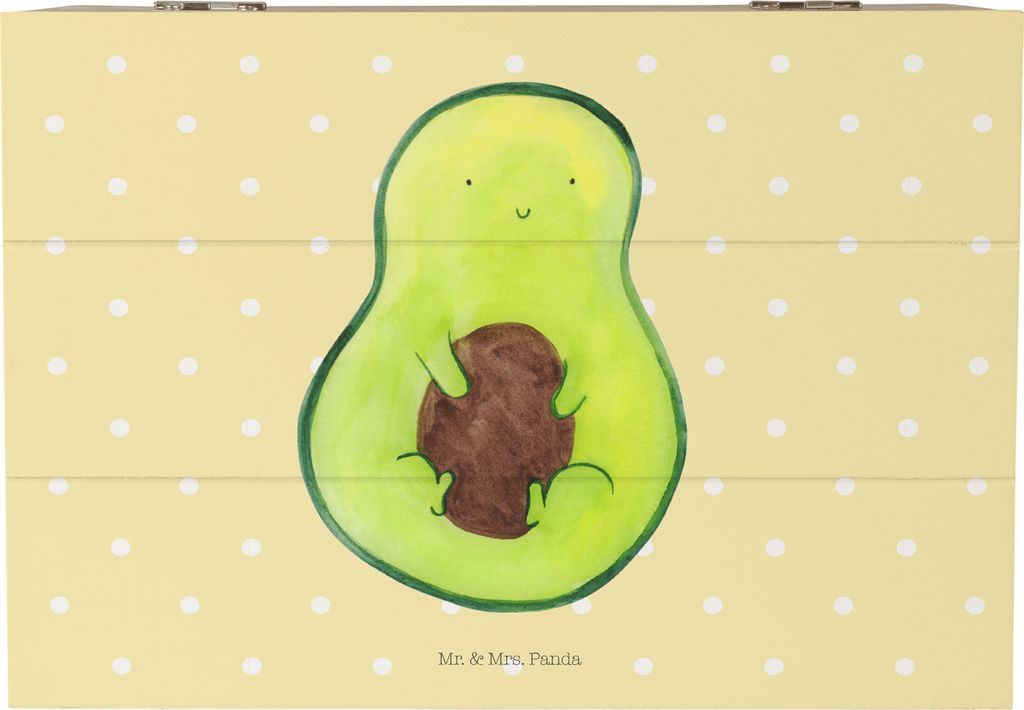 Mr. & Mrs. Panda Holzkiste Avocado Kern 22 x 15 cm - Gelb Pastell - Geschenk, Spruch Leben, schmuckkiste, Pflanze, Avocadokern, Kiste, fotobox, Sch...