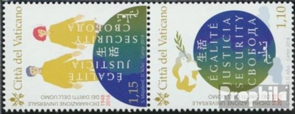 Briefmarken Vatikanstadt 2018 Mi 1943-1944 Paar (kompl.Ausg.) postfrisch Allgemeine Erklärung der Menschenrechte