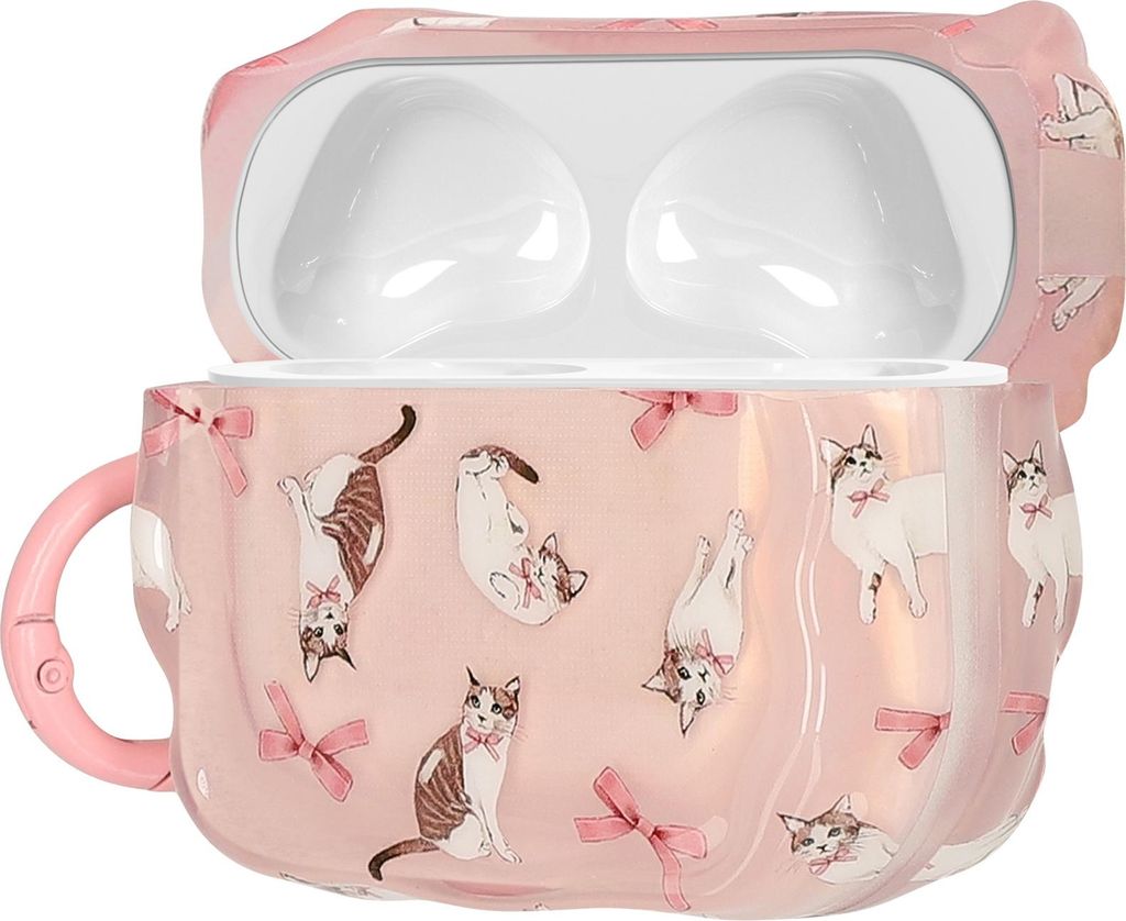 kwmobile In-Ear Kopfhörer Case für Apple AirPods 3 Hülle mit Karabiner - Headphones Case - Earphones Cover Etui - Katze mit Bänder