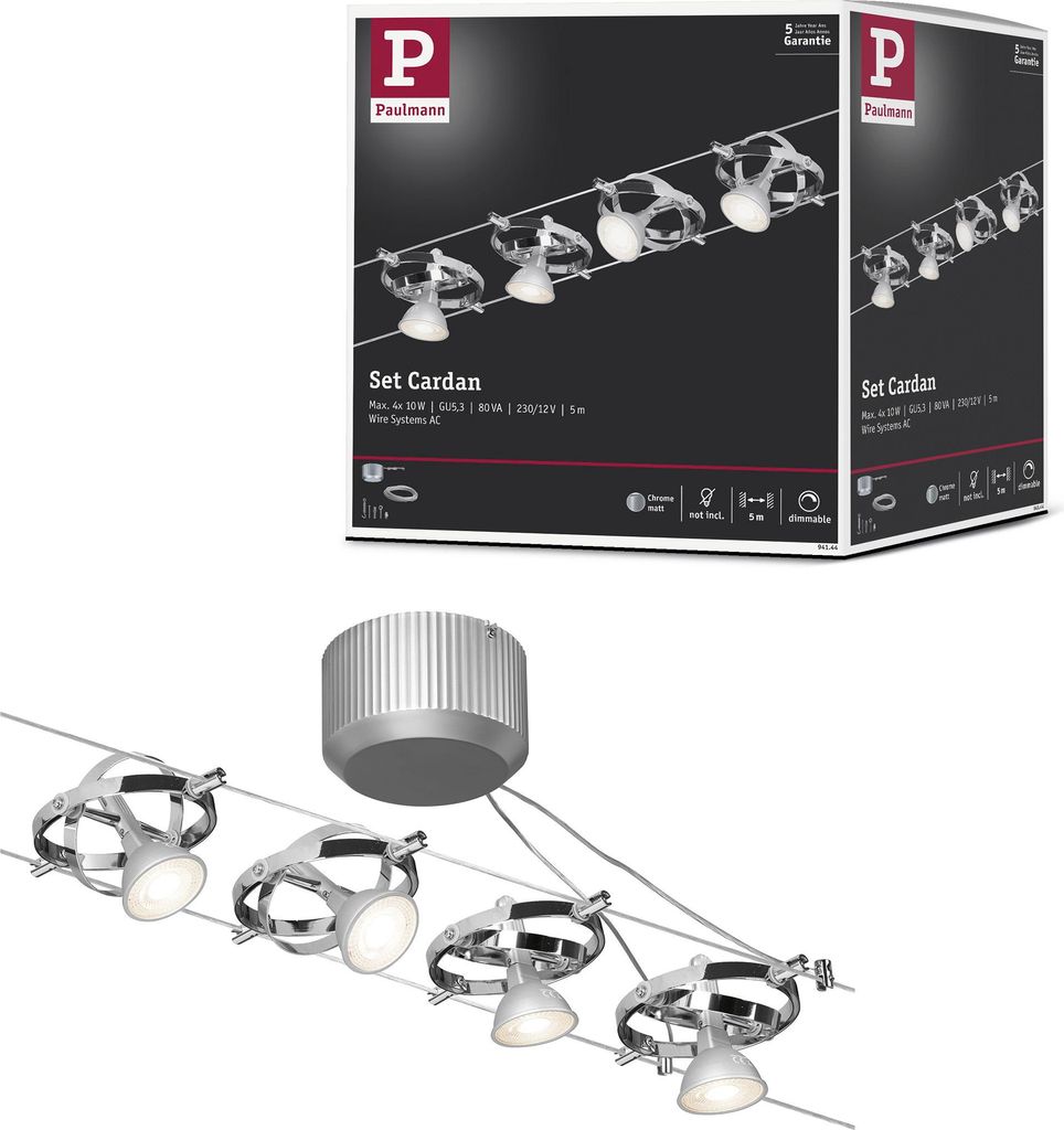 Paulmann Seilsystem Cardan Chrom mit 4 Spots Produktbild 