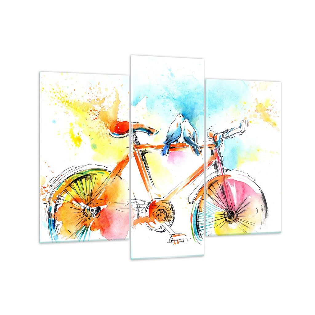 Bilder auf glas - Fahrrad Vögel Taube Reinheit - 130x100cm - Glasbilder - Wandbilder - Kunstdruck - zum Aufhängen bereit - Wanddekoration aus Gla...
