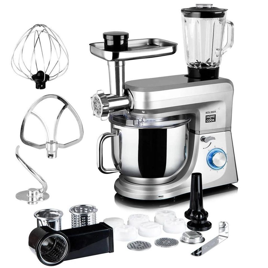 Koliber ROBOMAX X-3500-W Multifunktionale Küchenmaschine 8L 3500W mit Fleischwolf Mixer Gemüsereibe und Knetmaschine Silber