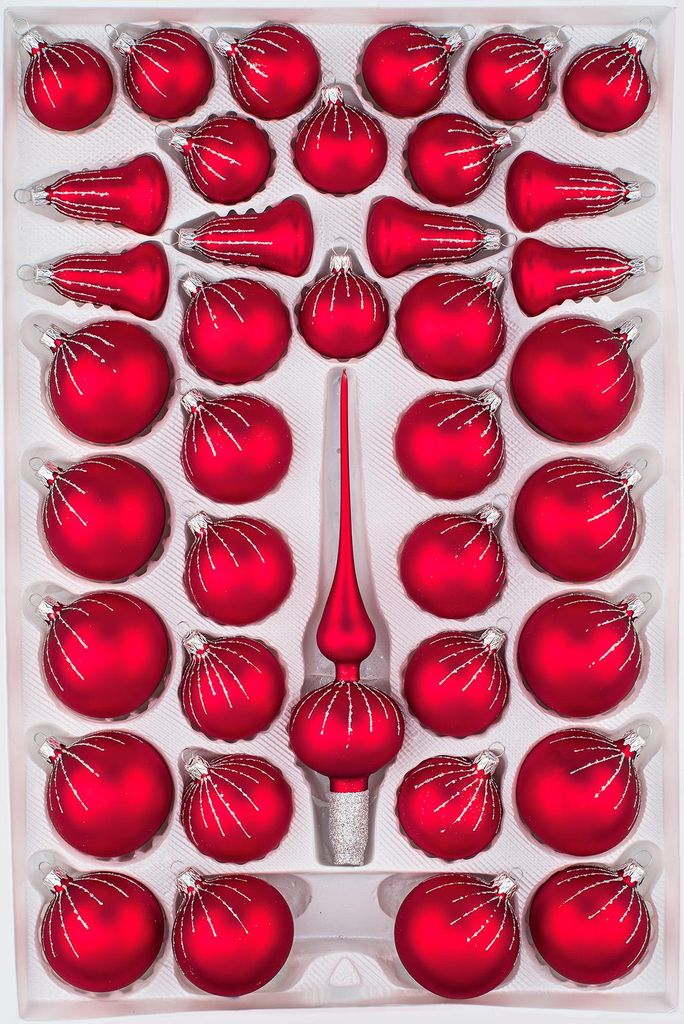 39 tlg. Glas-Weihnachtskugeln Set in Classic Rot Silber Produktbild 