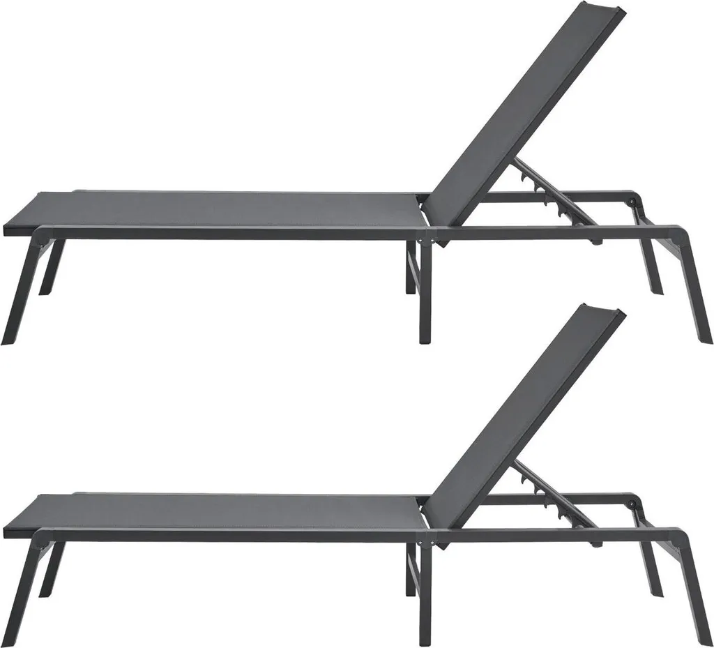 Chaise longue d'extérieur réglable 5 positions - Lot de 2 transats