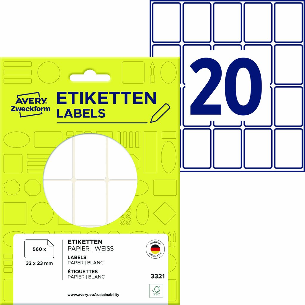 Avery Zweckform 3321, Vielzweck-Etiketten, 32 x 23 mm, 560 Produktbild 