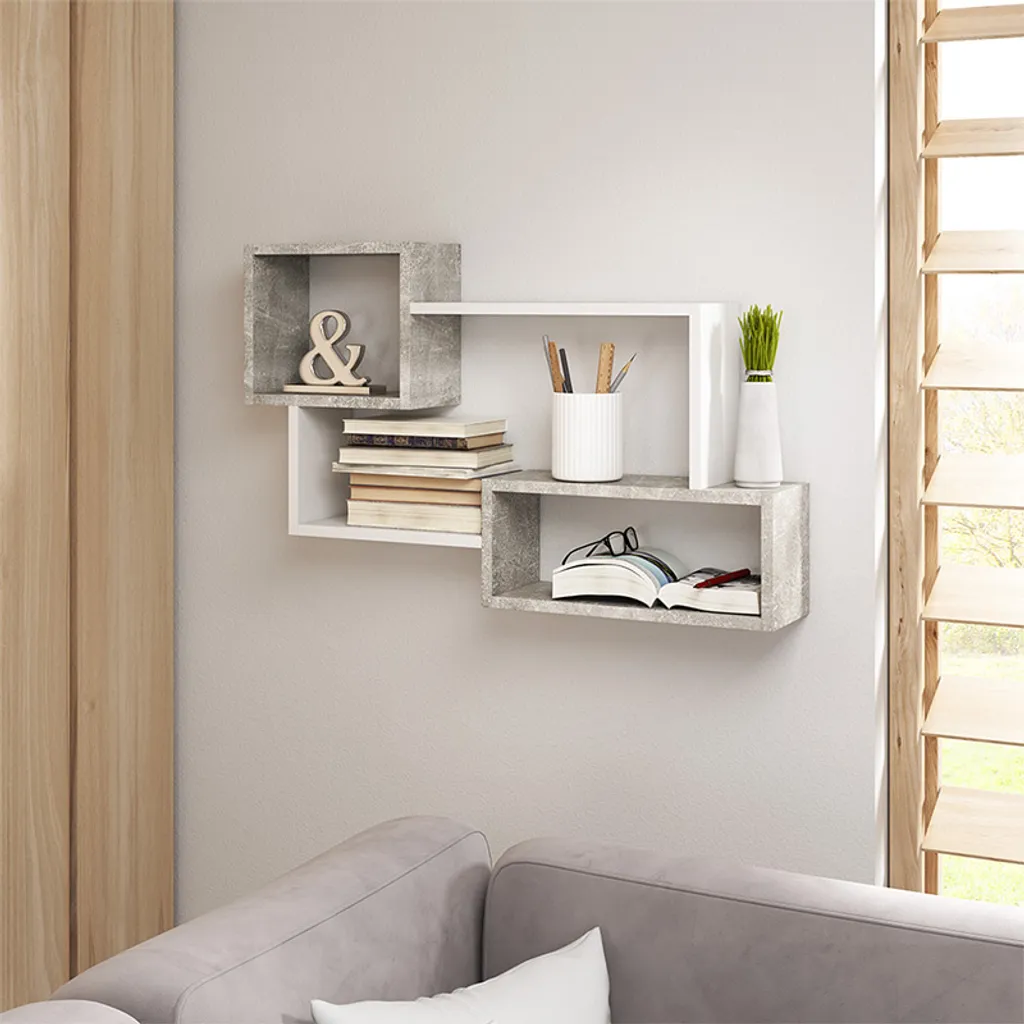 Selsey KASSI Scaffale a Parete Cemento Bianco - Arredo Design Moderno