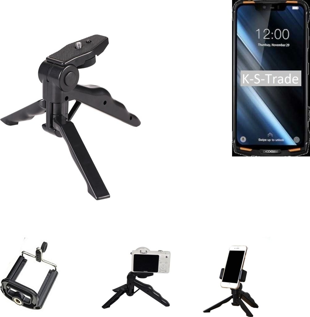 K-S-Trade Stativ Tisch-Ständer Dreibein Handy-Stativ Ständer kompatibel mit Doogee S90 Mini-Stativ Smartphone Tripod Handy-Stativ aus Plastik
