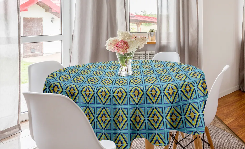 ABAKUHAUS Arte popolare Tovaglia rotonda, stampa Tile Talavera, tovaglia circolare per sala da pranzo, decorazione cucina, 150 cm, multicolore