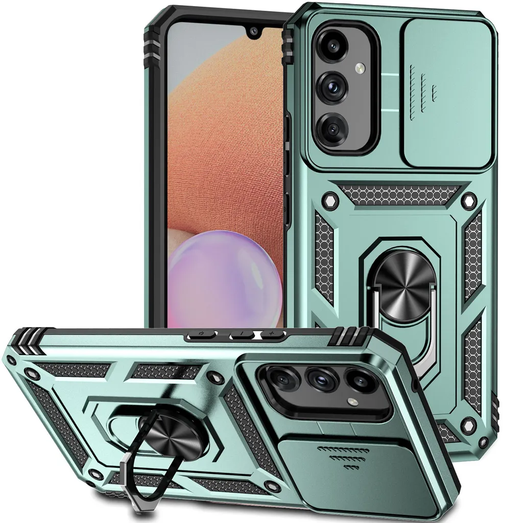 Custodia Rugged Samsung A34 5G Verde: Shockproof con Anello e Camera Slide