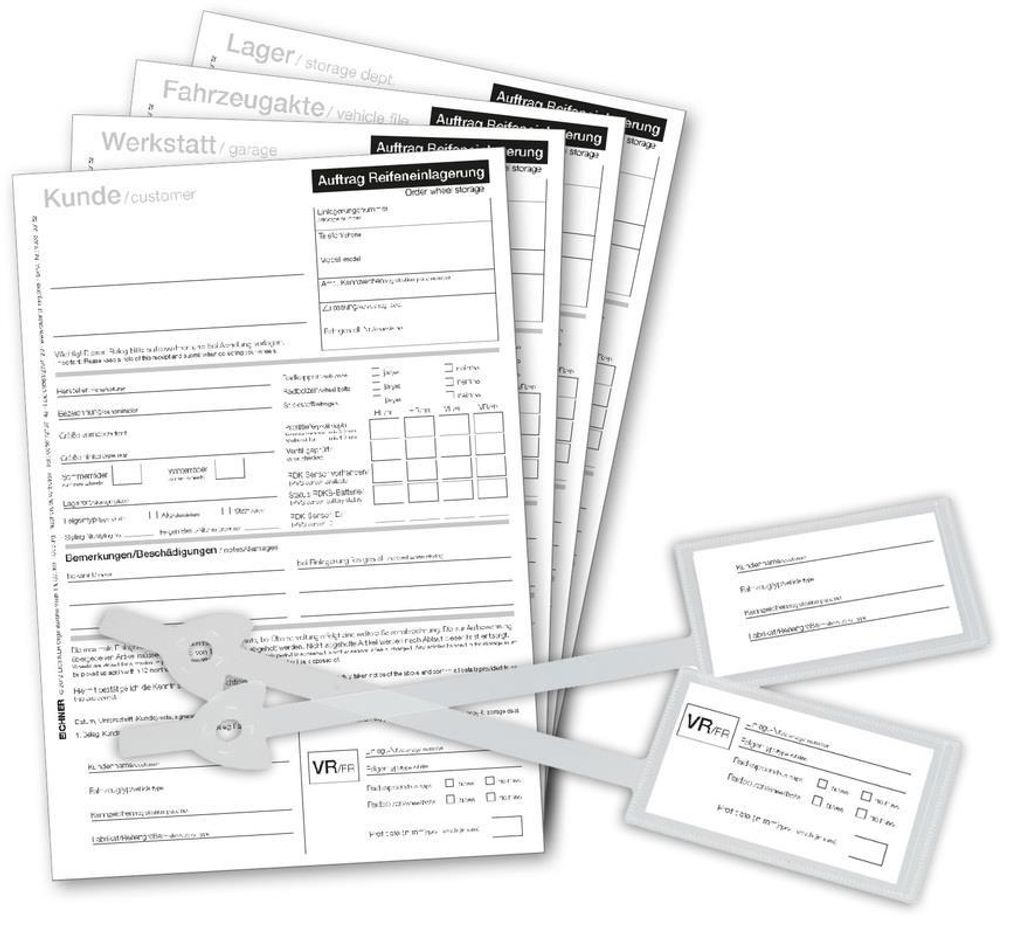 Rad-/Reifenanhänger-Set, zur Fixierung am Ventil, Anhänger aus PP, Ausstattung inkl. 25 Einlagerungsformularen, Verpackungseinheit: 1 P/100