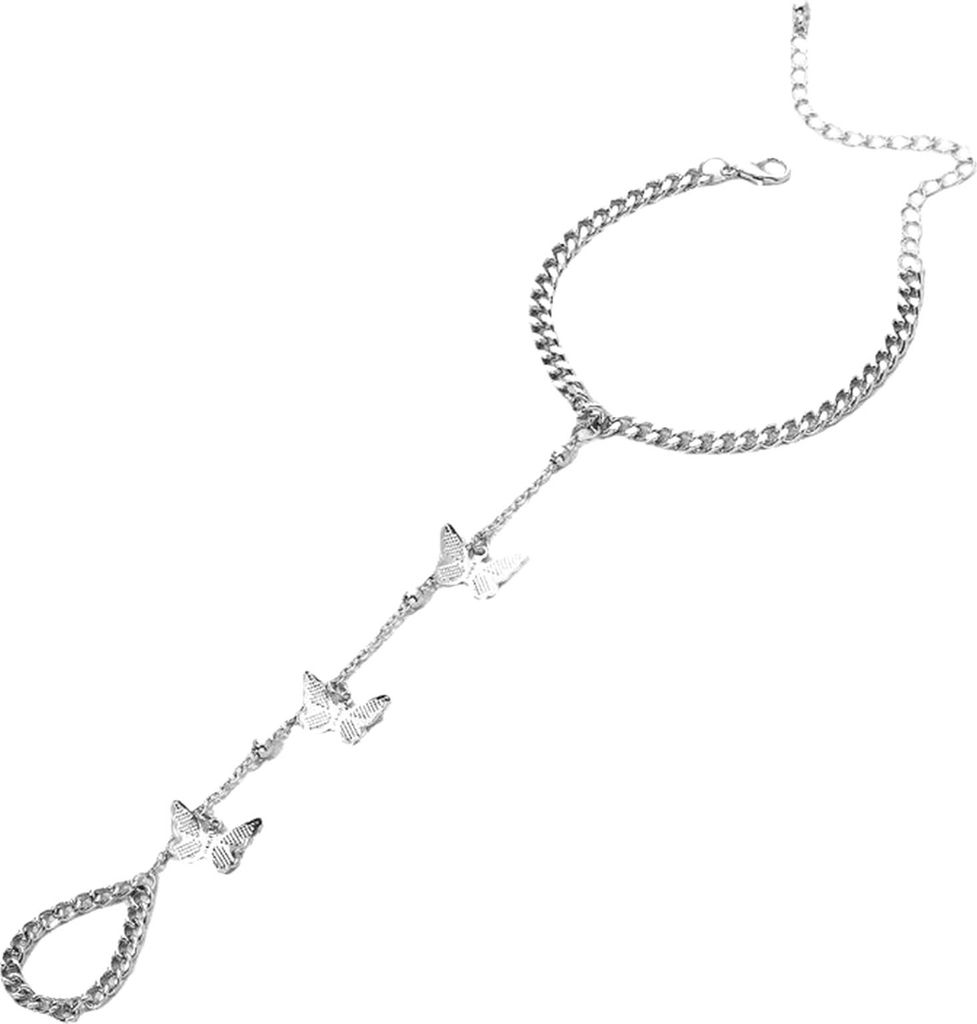 Damen-Ring-Armband, Schmetterlings-Design, verstellbare Länge, Schmuck, Hip-Hop-Stil, langlebiges Studenten-Armband für den Alltag-Silber
