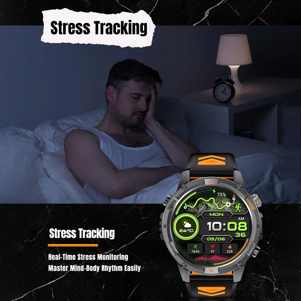 Montre de sport connectée GPS haute résolution 360x360 noir et orange - 7