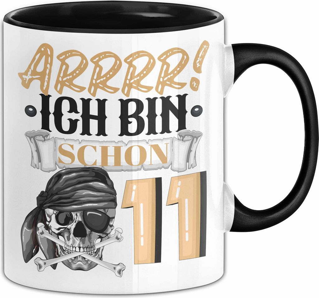 11. Geburtstag Geschenk Tasse Becher Jungs Pirat Arrrr Ich Bin Schon 11 (Schwarz)