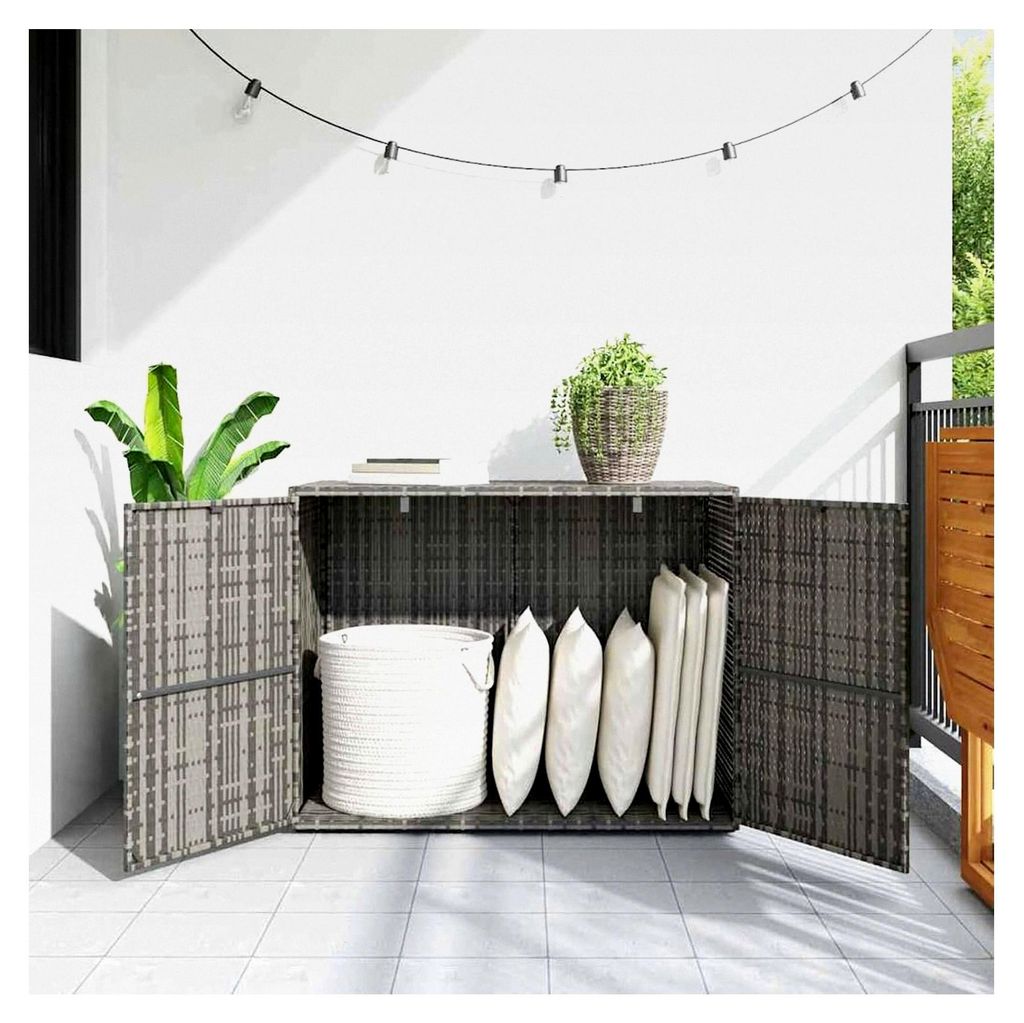 Gartenschrank Grau PE-Rattan 100x55,5x80cm - Wetterfest & Stauraum