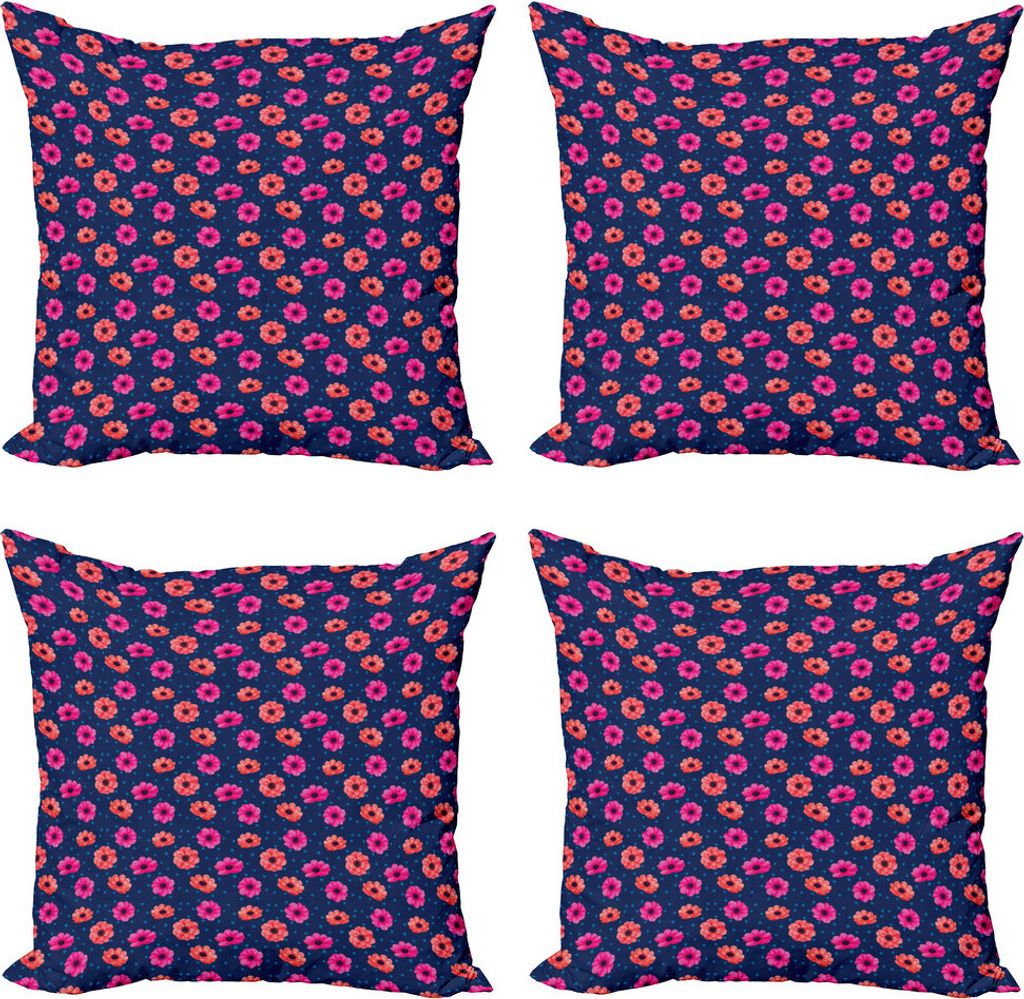 ABAKUHAUS Dunkelpink Kissenbezug Set (4 Stück), Blooming Tupfen, Moderner Doppelseitiger Digitaldruck, 45 cm x 45 cm, Indigo-Pink