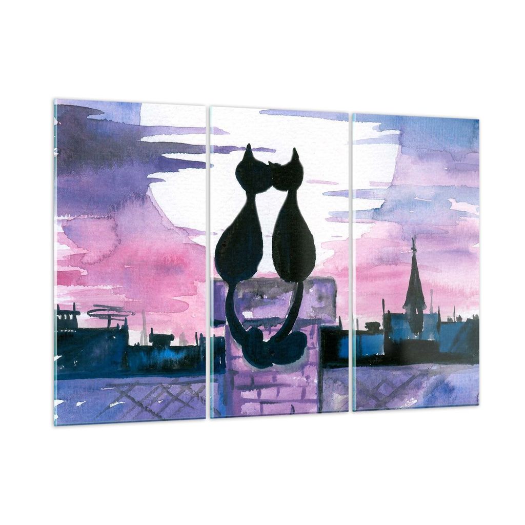 Bilder auf glas - Katzen Dach Liebe Tier - 105x70cm - Glasbilder - Wandbilder - Kunstdruck - zum Aufhängen bereit - Wanddekoration aus Glas - Glas...