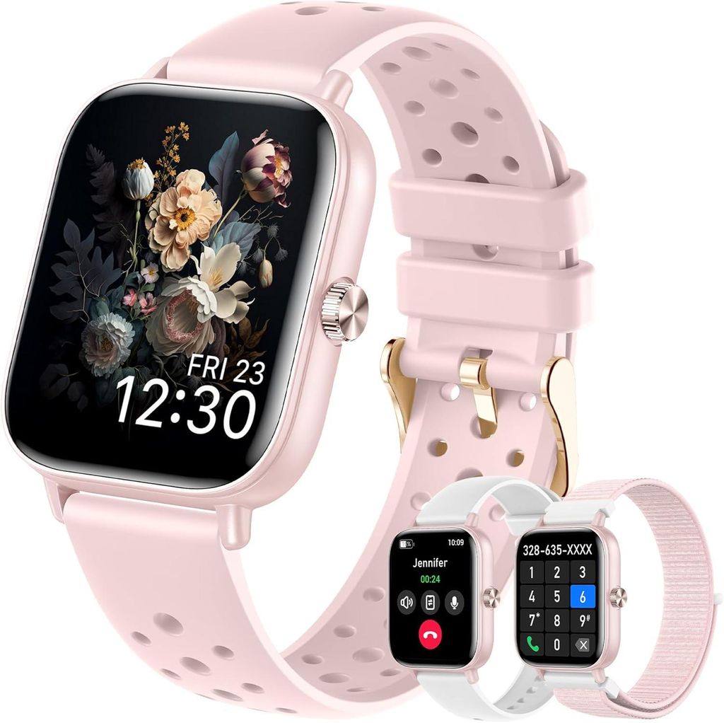 Betatree Smartwatch Damen 1.83 Zoll Anrufe WhatsApp 120+ Sportmodi Schlafmonitor Herzfrequenzmesser IP67 Fitness Tracker für Android iOS Rosa