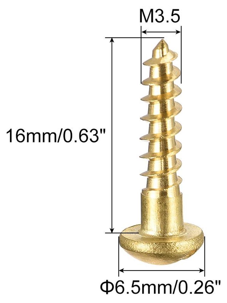 100 Stš¹ck Schlitz Rundkopf Holzschrauben M3,5 x 16mm Messing Blechschraube Halbrundkopf Linsenkopfschrauben