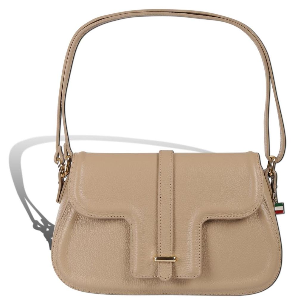 Florence Leder Tasche Damen Schultertasche taupe beige 33x10x20cm inklusive Italien Flagge D2OTF850I3