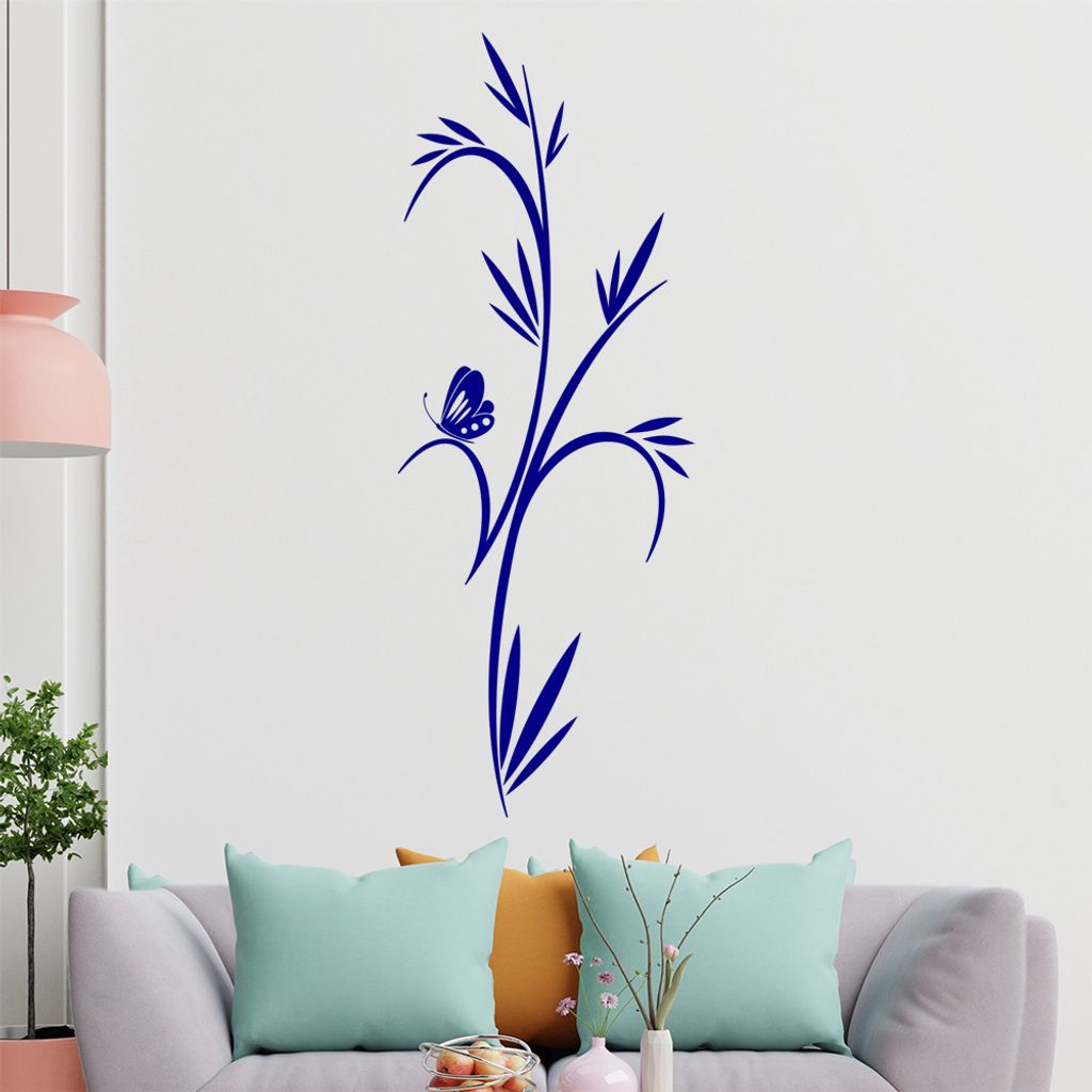 kleiner Schmetterling - Pflanze - Bambus Wandtattoo in 6 Größen - Wandaufkleber Wall Sticker - Dekoration, Küche, Wohnzimmer, Schlafzimmer, Bade...
