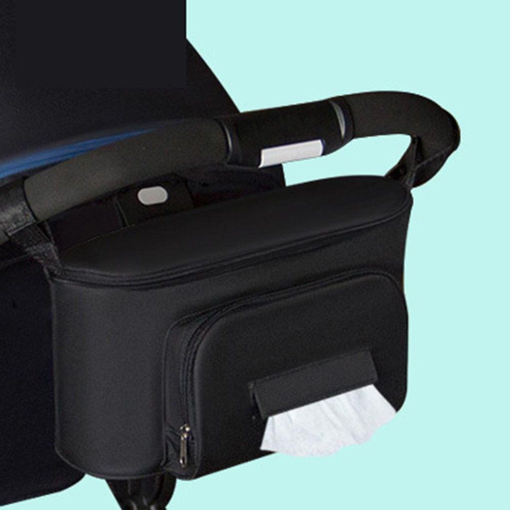 Kinderwagen-Organizer-Tasche, einfarbig, Mama-Kinderwagen-Buggy-Tasche, Korb, Rucksack, Kinderwagenzubehör, Schwarz