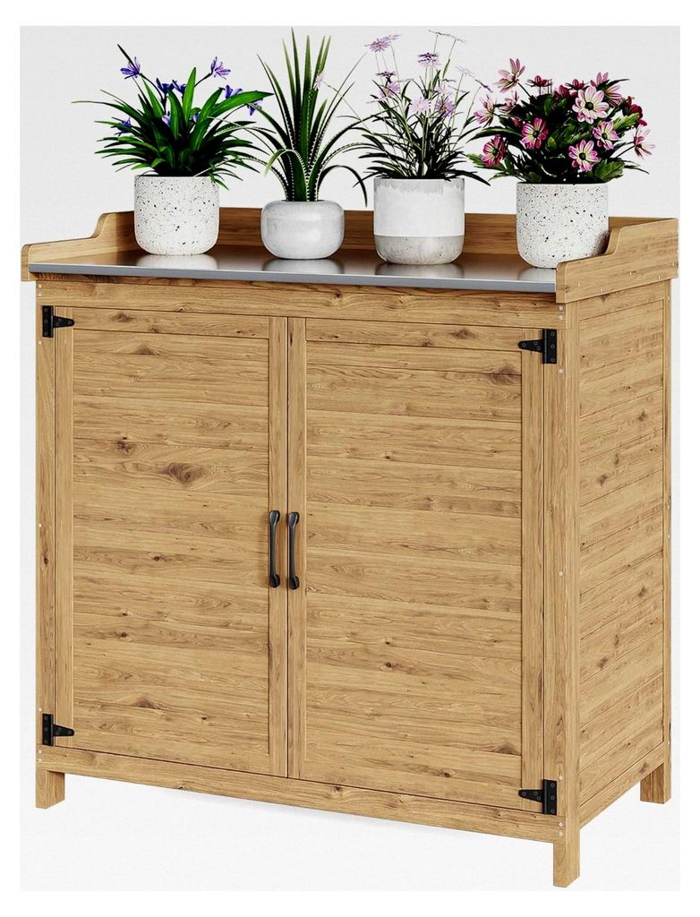 Pflanztisch mit Unterschrank, Gartenschrank mit Arbeitsplatte und 1 beweglichem Einlegeboden für Innen- und Außenbereich (Natur, 48T x 98B x 95H)